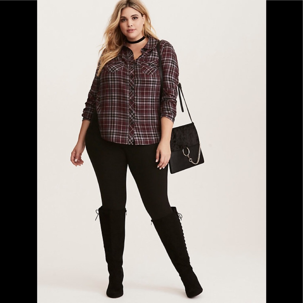 Torrid Plaid Lace Inset Shirt